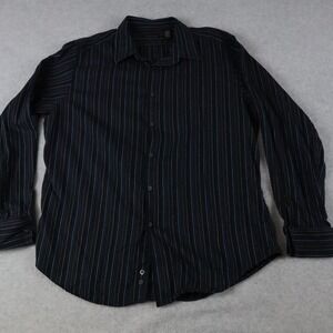 Structure Shirt Mens XL Business Casual Button Up Black Striped Long Sleeve
